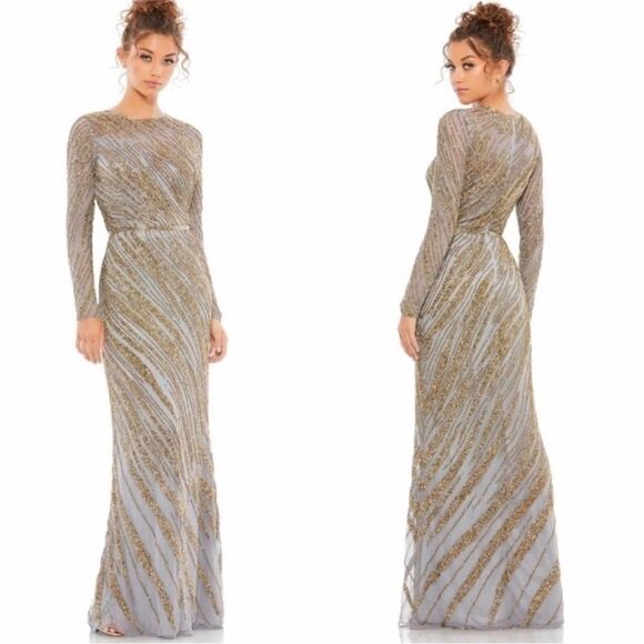 MAC DUGGAL Dress Size 10 Evening Gown Sequin Long Sleeve Beaded Column NEW - Picture 1 of 10